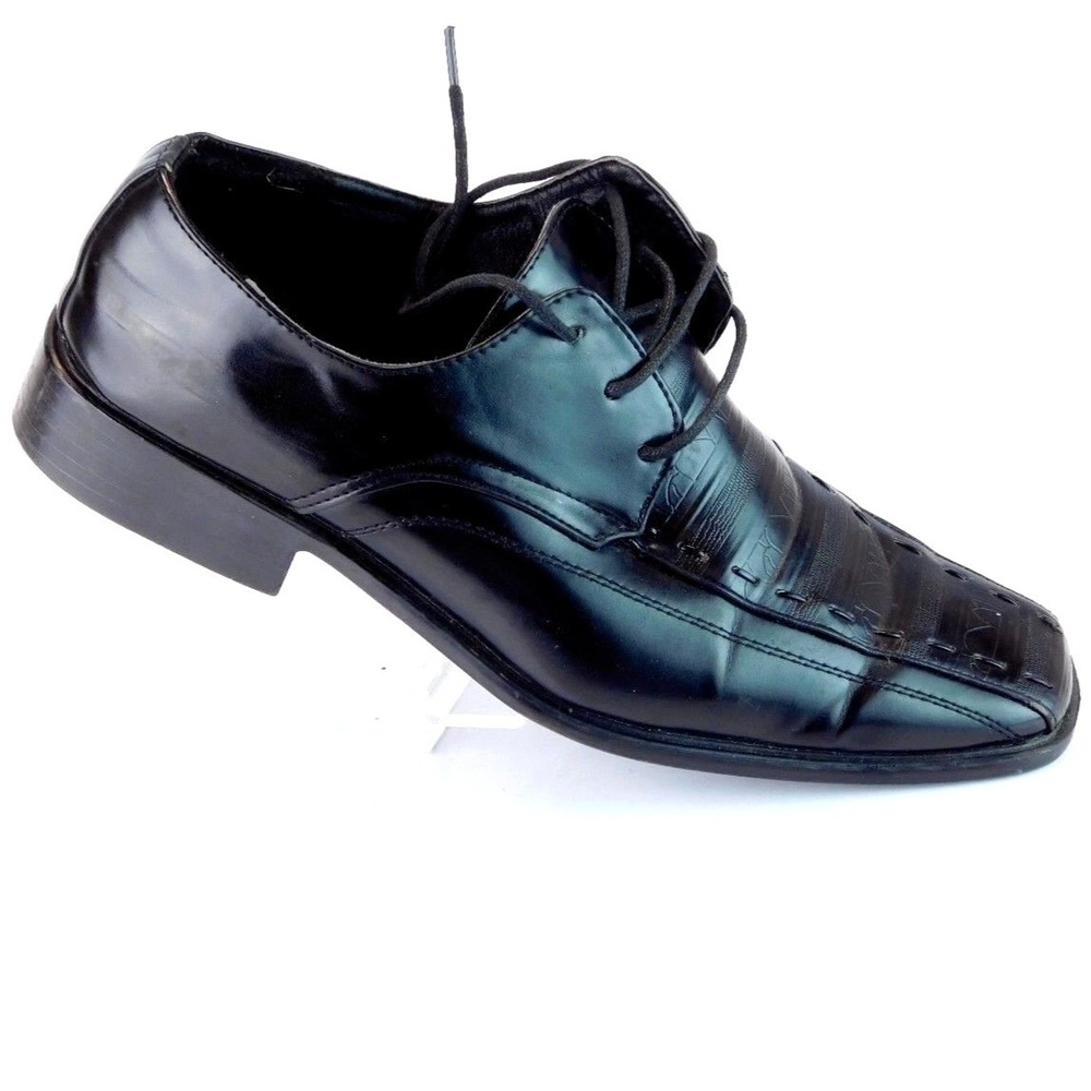 Tim Evans England Mens Black Textured Square Toe Lace Up Oxford Dress Shoes 9 M‎